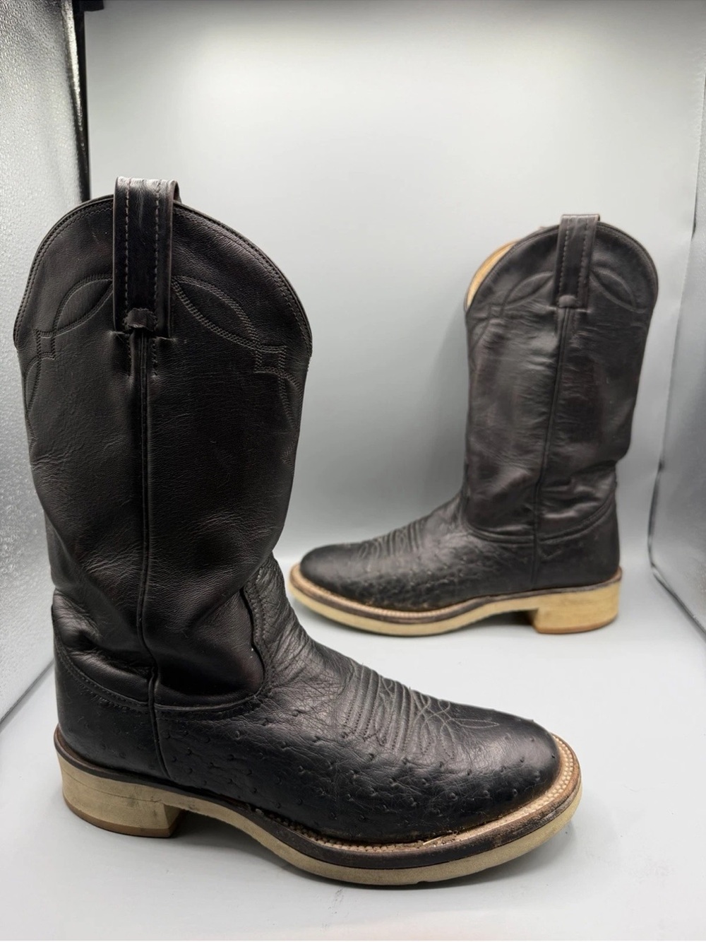 Nocona Cowboy Boots 6.5 B Women’s Ostrich Black Roper USA Round Toe Rodeo